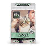 Nature's HUG hypoallergenic dry cat food bag front shows grain-free formula designed for sensitive stomachs.