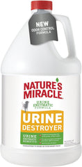 Nature's Miracle urine destroyer bottle front highlights stain-fighting formula for carpets and floors.