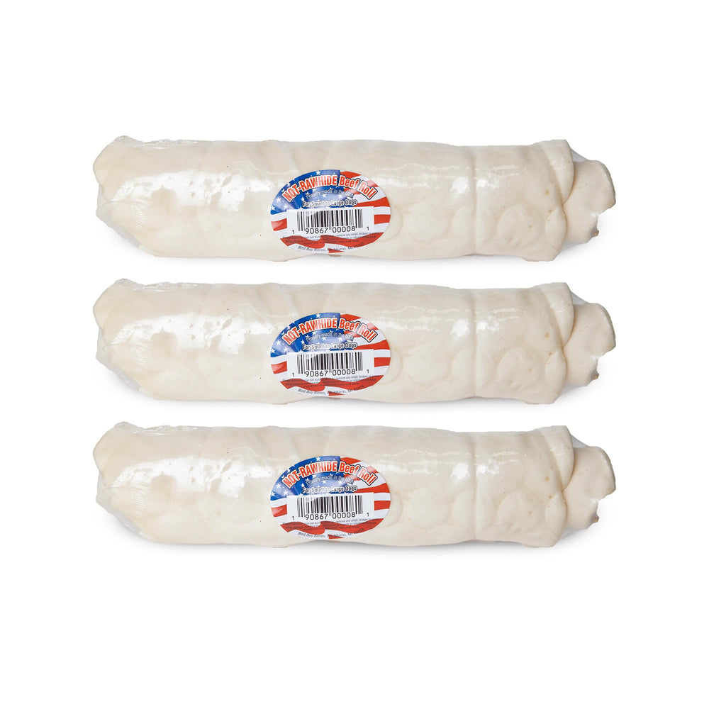 Nature's Own Pet Chews not-rawhide beef rolls closeup demonstrates durable chew for hours of use.