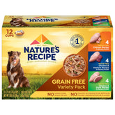 Nature's Recipe variety pack cups front highlights three grain-free recipes for flavorful meals.