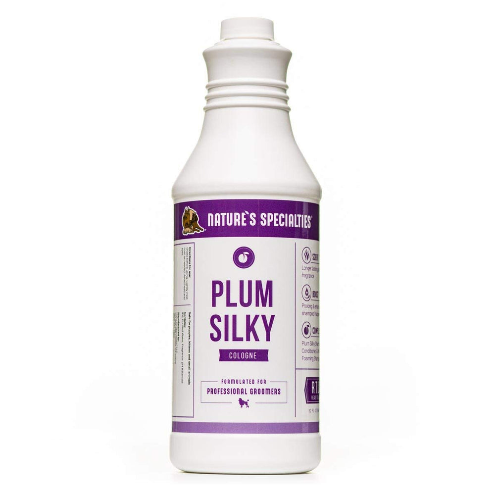 Nature's Specialties Plum Silky Dog Cologne bottle front shows premium finishing scent