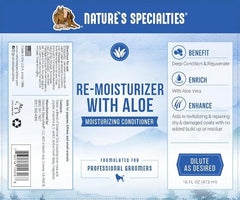 Nature's Specialties Remoisturizer aloe ingredients closeup highlighting essential oils and aloe.
