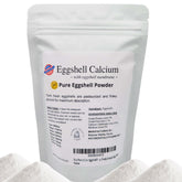 Natures Vitality Farms eggshell powder bag closeup highlighting premium packaging for pet calcium.