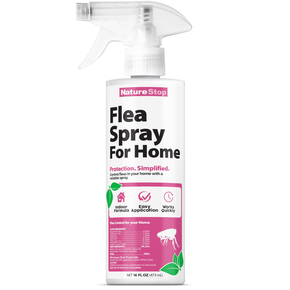 NatureStop Flea Spray pump bottle for easy application and quick room refresh