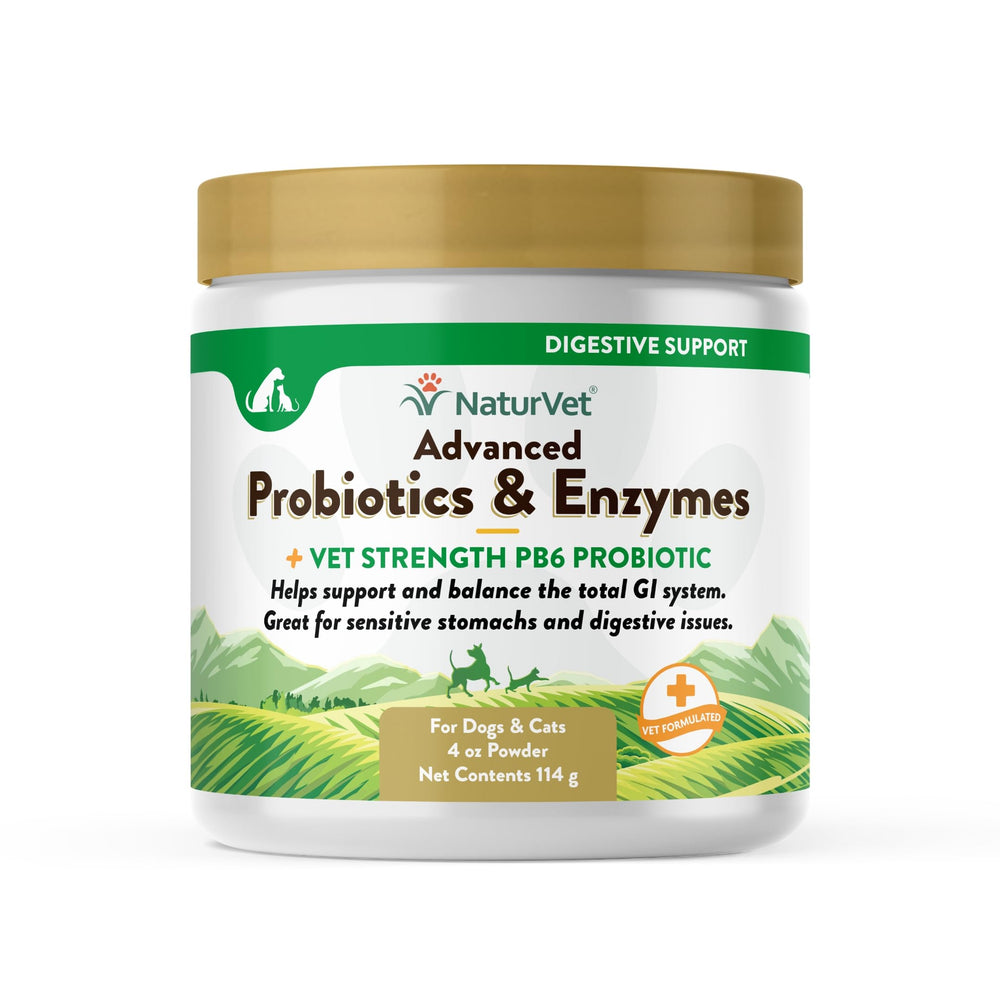 NaturVet Advanced Probiotics PB6 bottle supports sensitive stomachs in pets