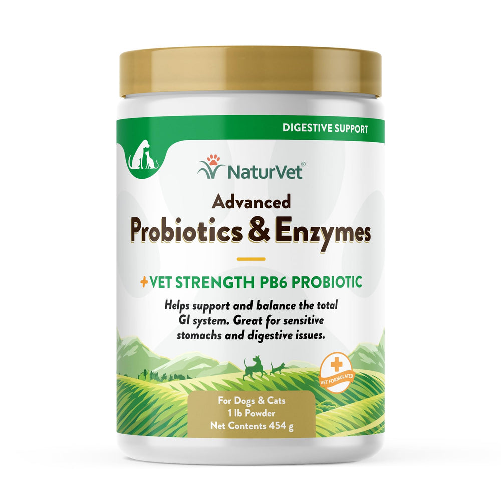 NaturVet Advanced Probiotics & Enzymes tub supports balanced digestion in pets