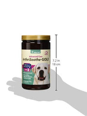 NaturVet ArthriSoothe-GOLD chewables beside a playful dog to illustrate daily joint support.