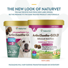 NaturVet ArthriSoothe-Gold Level 3 soft chews in a bowl for easy daily mobility support.