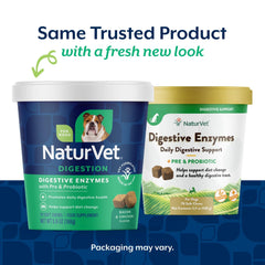 NaturVet Digestive Enzymes soft chews closeup shows chewy texture for daily use.