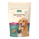 NaturVet Hip & Joint Plus Soft Chew bag view highlighting convenient joint support for dogs.