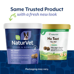 NaturVet No Toot Gas Aid for Dogs Plus Fennel soft chews provide easy digestive support.
