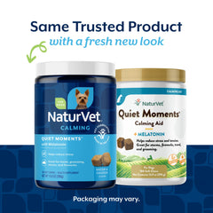 NaturVet Quiet Moments bacon-chicken flavored chews highlight tasty stress relief.