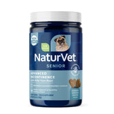 NaturVet Senior Advanced Incontinence soft chews jar: supports bladder control for seniors.