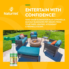 NaturVet Yard Odor Eliminator Plus applied on grass reduces odors.