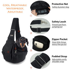 NATUYA Pet Dog Sling Carrier collar-safety clip helps secure pets with collars during transit.