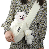 NATUYA small dog carrier sling white front view for hands-free outdoor travel