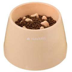 Navaris elevated dog slow feeder bowl peach, front view, promotes slower, calmer meals.