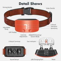NBJU bark collar vibration mode guidance to reinforce quiet listening during walks.