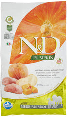 N&D Farmina grain-free pumpkin-boar-apple bag front highlighting premium protein for adults