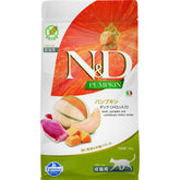 N&D pumpkin-duck dry cat food bag for balanced nutrition.