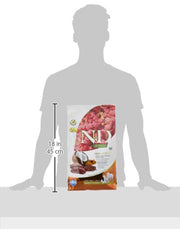 N&D Quinoa Skin&Coat venison kibble serving bowl suggests portion-ready meals.