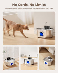 Neareal Cat Water Fountain battery compartment shows cordless operation and mobility