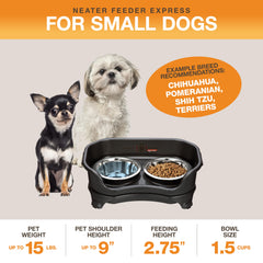 Neater Feeder Express elevated stand supports small dogs at comfortable height.