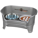 Neater Feeder Express mess-proof station showing raised bowls for cleaner floors