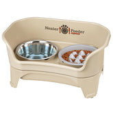 Neater Feeder Express mess-proof station shows contained spills for a cleaner feeding area.