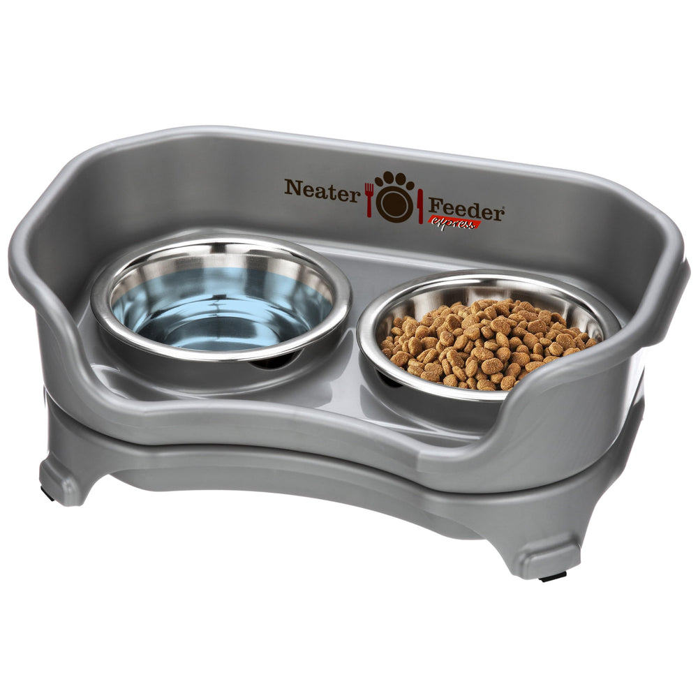 Neater Feeder Express stand with elevated bowls improves feeding posture and keeps mess contained.