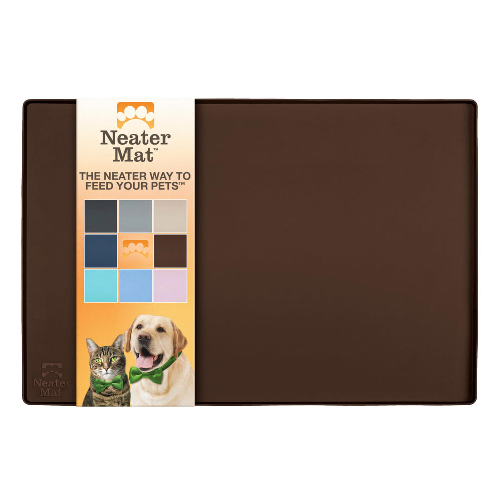 Neater Pet Brands Neater Mat under two bowls prevents floor spills.