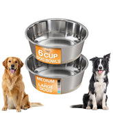 Neater Pet Brands stainless steel dog bowls with non-slip base in tan keep bowls steady during meals.