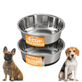 Neater Pet Brands stainless steel dog bowls with non-slip base prevent spills during meals.