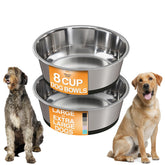 Neater Pet Brands stainless steel dog bowls with nonslip base prevent tipping during meals.