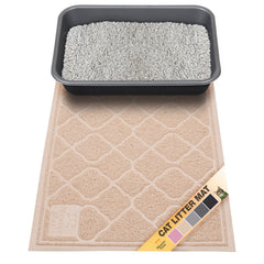 Neater Pets Neater Mat front of litter box traps litter and protects floors.
