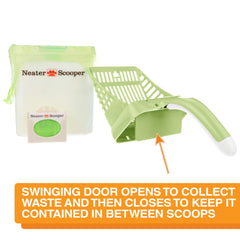 Neater Scooper bin doubles as scoop holder for easy, compact storage.