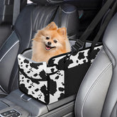 NECKORY cow-pattern dog car seat top view shows secure console fit