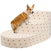 NECKORY dog stairs 3-steps strawberry improve safe bed access for small dogs