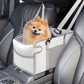 NECKORY portable dog car seat beige front view for secure console booster.