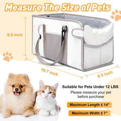 NECKORY portable dog car seat beige side view shows adjustable straps for snug fit.