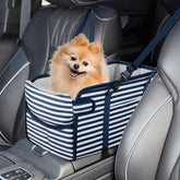 NECKORY portable dog car seat blue stripes front view for secure travel