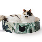 Necoichi cat scratcher bowl XL Oak top view shows sturdy recycled cardboard for lounging.