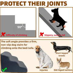 Necrely 5-Step Dog Stairs side profile highlights curved design for easy ascent.