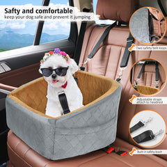 NEEZUKAR dog car seat open-top view highlighting removable bolster and washable cover