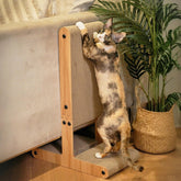 Nekosan T-Shaped Scratcher horizontal use for full-body stretch and scratching.