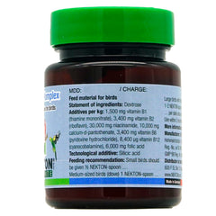 Nekton B-Komplex bottle close-up highlights convenient bird supplement for regular use.