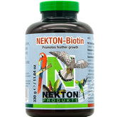 Nekton Biotin bottle with label, promoting strong plumage growth during molt.