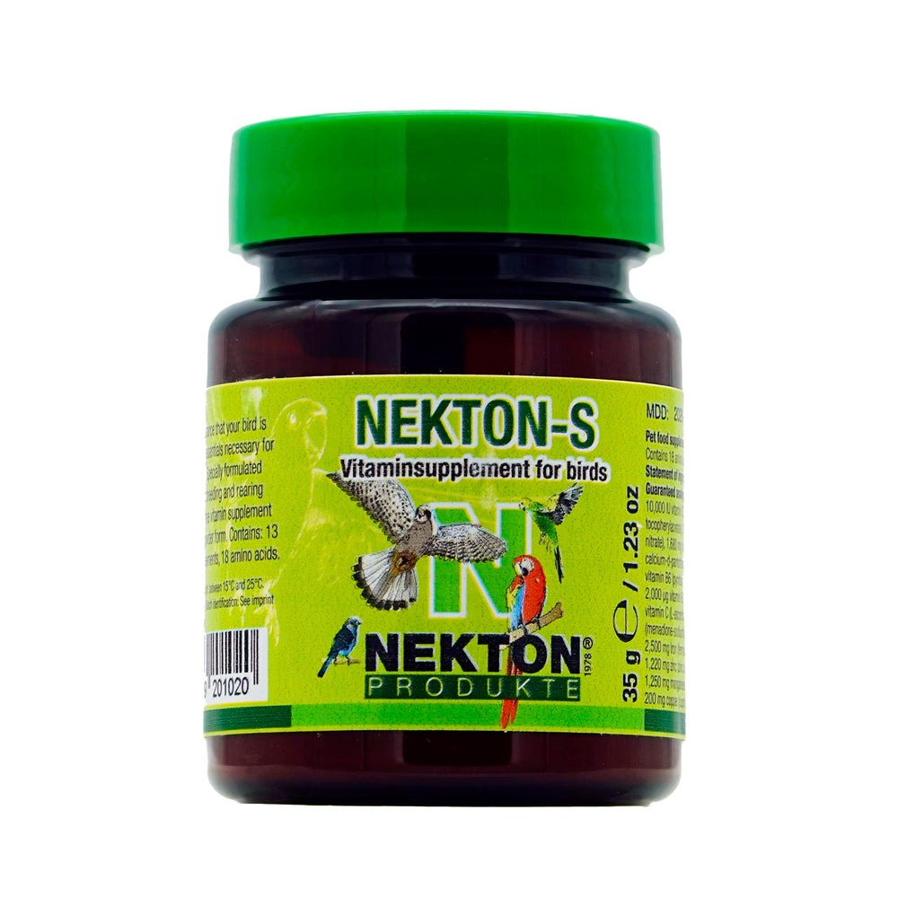 Nekton-S bird vitamin bottle supports complete daily nutrition for your pet birds.