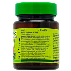 Nekton-S label closeup highlights 13 vitamins and 18 amino acids for healthy diet.