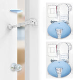 Neobay adjustable door strap closeup shows dog-proof privacy at litter box doorway
